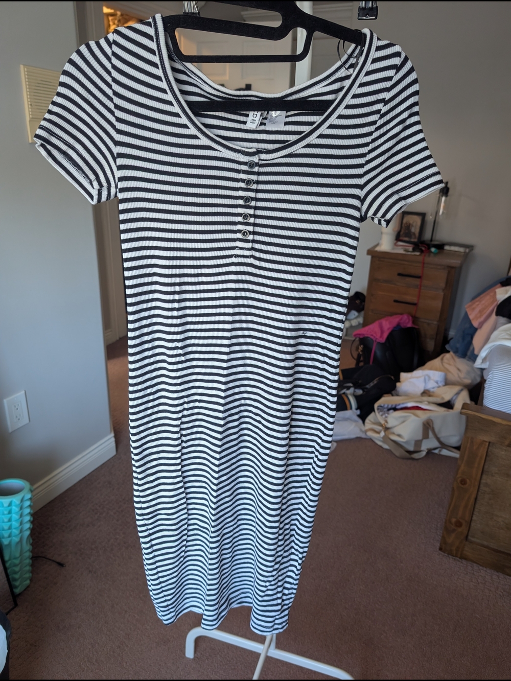 Divided Black & White Striped Maxi Dress